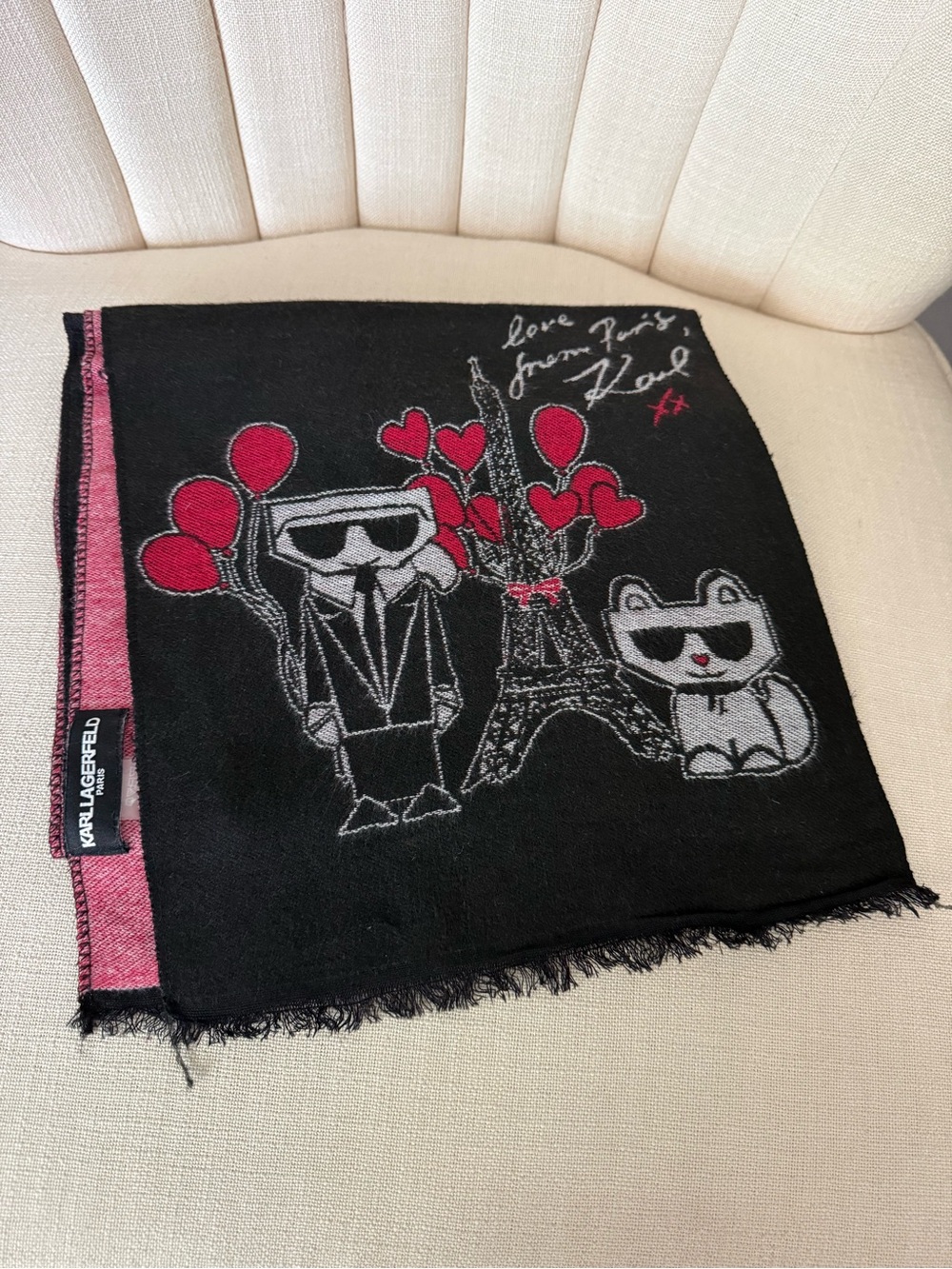 Karl Lagerfeld love from Paris SCARF C'est La Vie polyester black & red cat